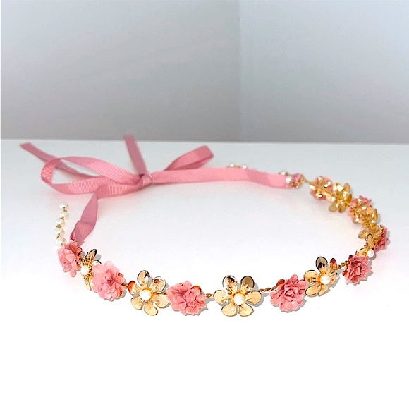 Rose Flower Pearl Gold Headband - Picture 1 of 1
